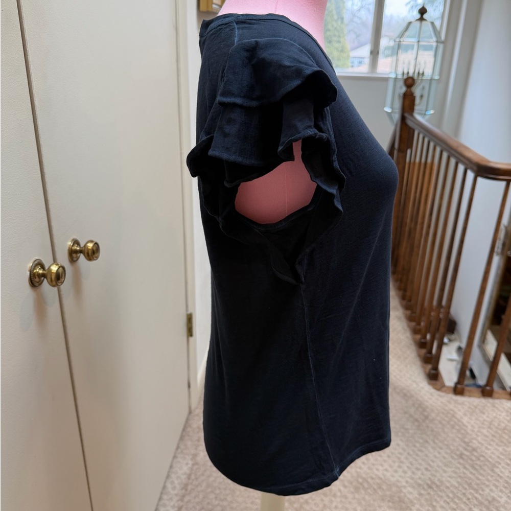 Veronica Beard Akeela Navy Ruffle Sleeve Tee - Picture 2 of 6